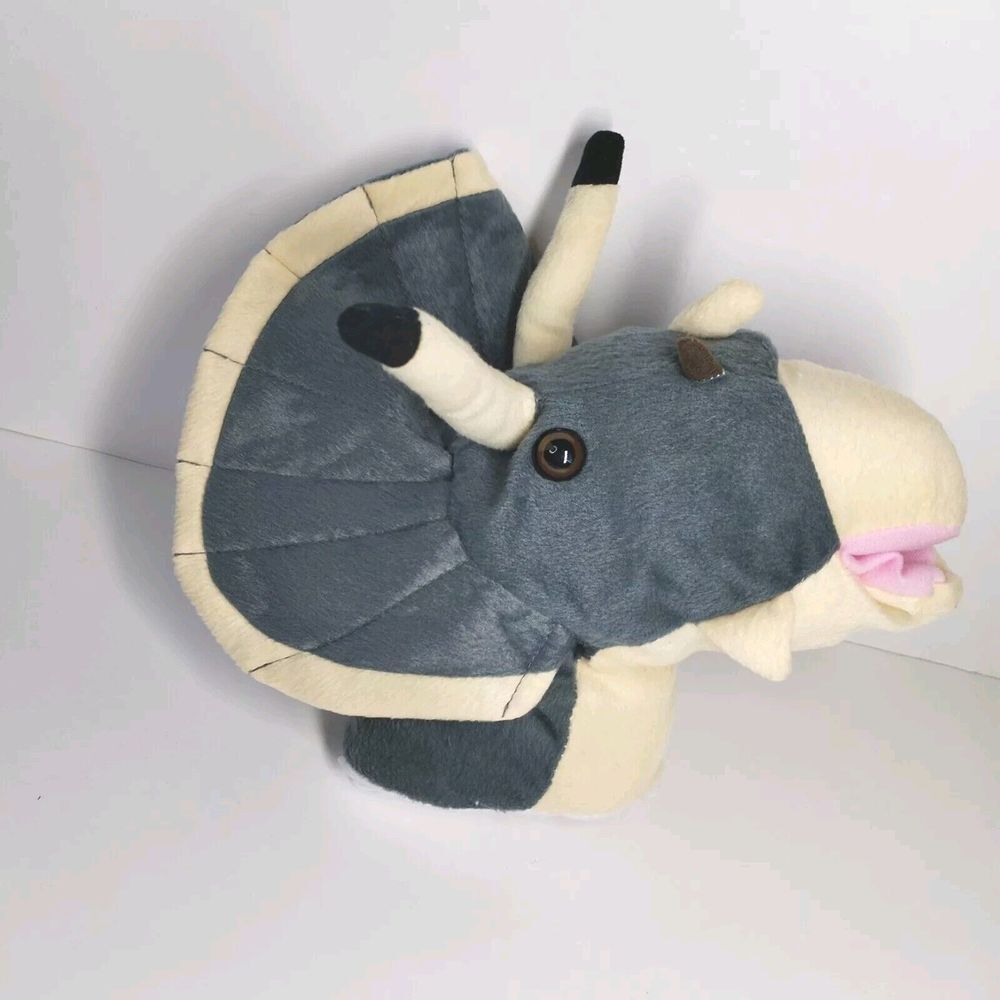 Sherwood Brands Hand Puppet Dinosaur Triceratops 2008 Gray plush 12 inch